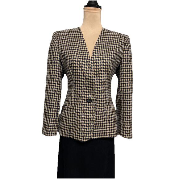 Vintage Evan Picone Womens Blazer Jacket 8 P Wool Blend Equestrian Houndstooth - Picture 1 of 9